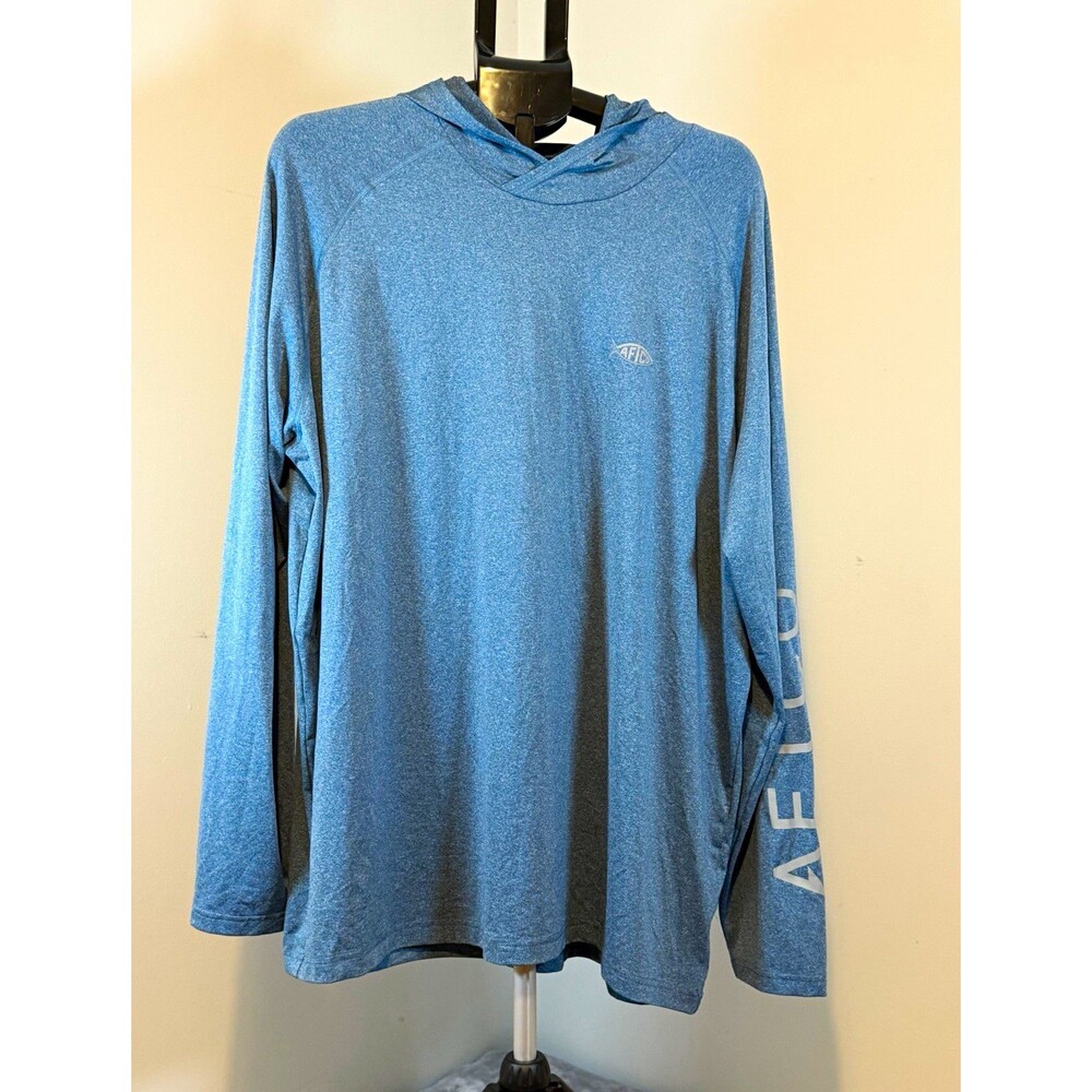 AFTCO Men's Fishing Hooded Pullover Hoodie Long Sleeve Blue Solid XX-Large